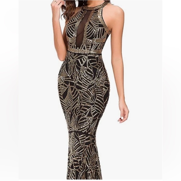 VVMCURVE Black and Gold Sequin Formal Gown - Picture 1 of 9